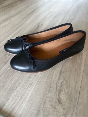Margaux Demi Black Leather Ballet Flats with Bow Trim